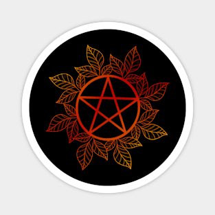 Fiery Red Yellow Leafy Pentagram Magnet